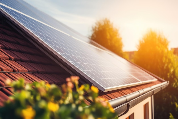 Solar panels installed on the roof of a house Alternative energy source