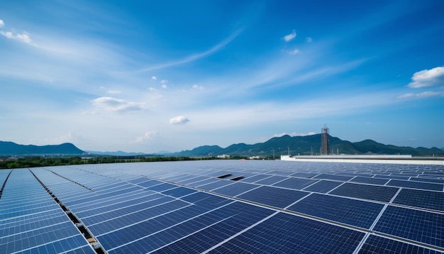 Solar panels installed on the roof of a large industrial building