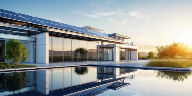 Solar panels integrated seamlessly into modern architecture Created with generative AI technology