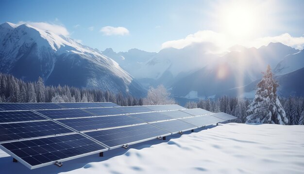 Photo solar panels in the mountains in the snow