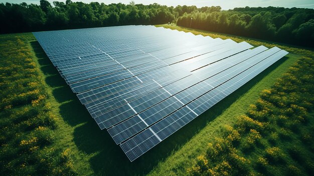 Фото Солнечные панели на зеленом поле зеленый переход солнечная энергия из возобновляемых источников