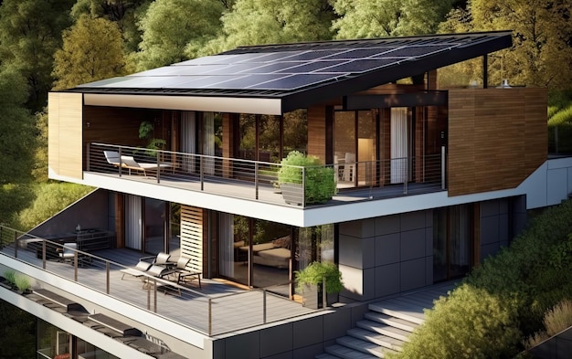 solar panels placed on balcony of modern residential house