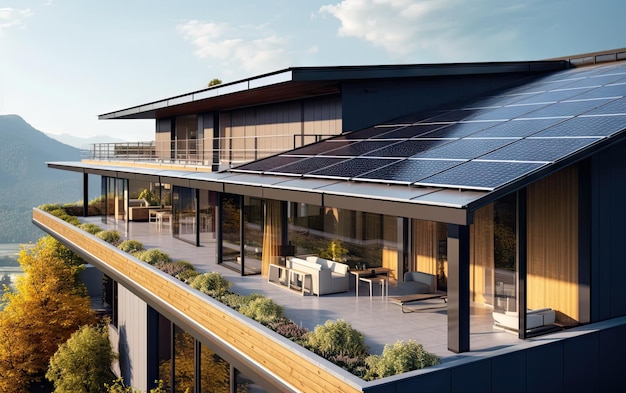 solar panels placed on balcony of modern residential house