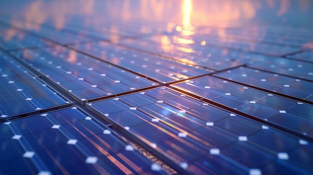 Solar panels reflect sparkling light From the sun Clean energy and environment