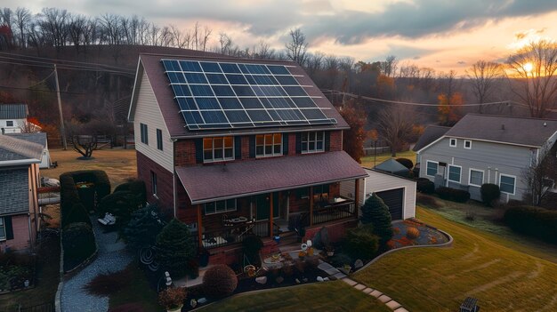 Solar Panels on Residential House in the Fall