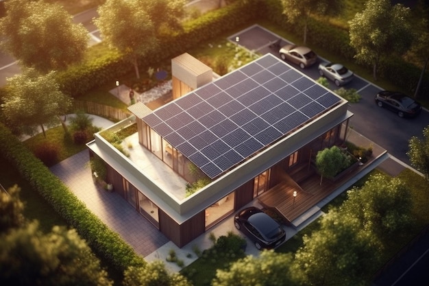 Solar panels on a roof created with Generative AI