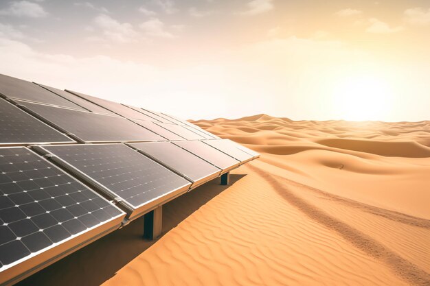 Photo solar panels on the roof of the empty quarter desert environmentally friendly energy