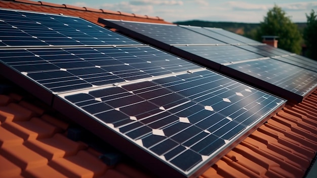 Foto pannelli solari sul tetto ia generativa