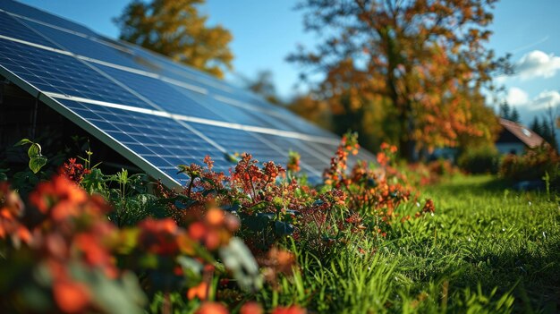 Solar panels on the roof of a house and blue sky Closeup with solar panels on the roof