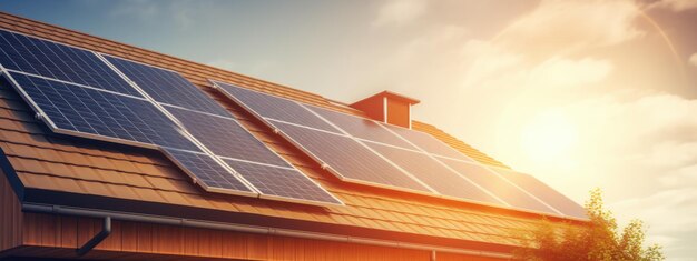 Solar panels on the roof of the house