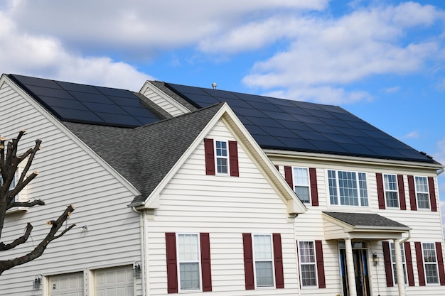 Solar panels on the roof of a new detached house