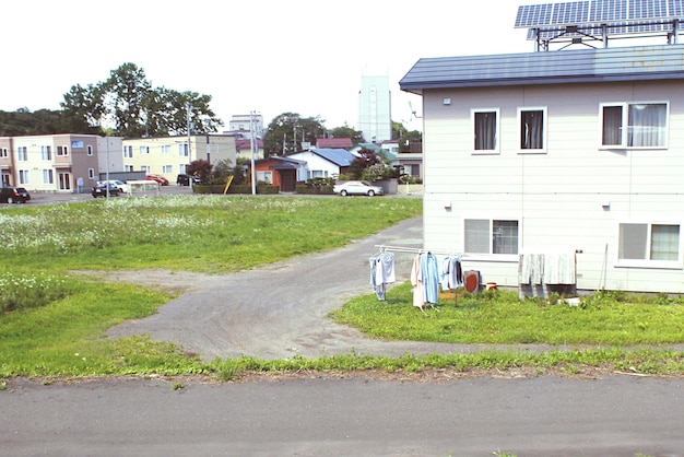 Solar panels on roof of residential building