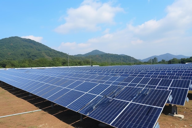 Solar panels on a roof with mountains in the background