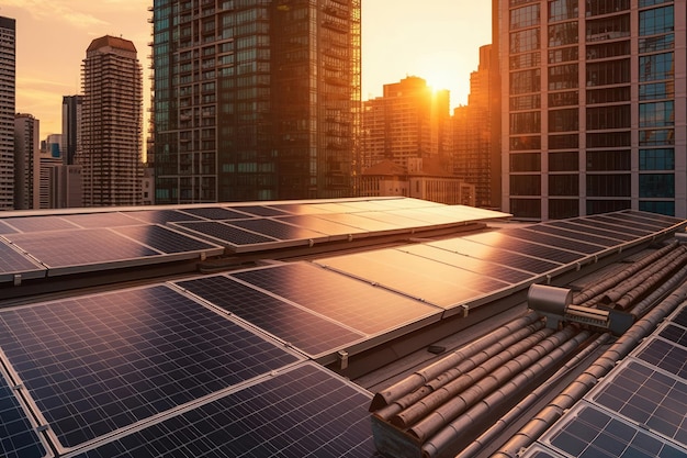 Solar panels on rooftop Renewable Energy in the city