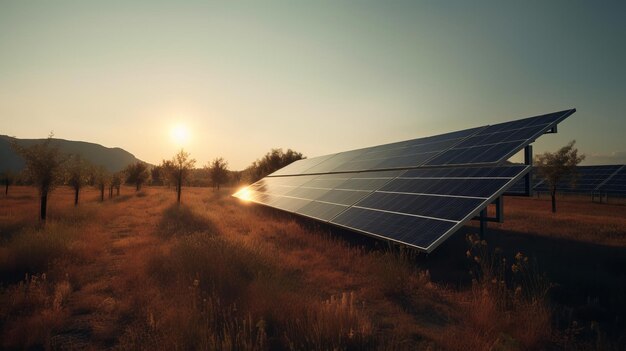 Solar Panels on Sky Background Generating Green Electricity