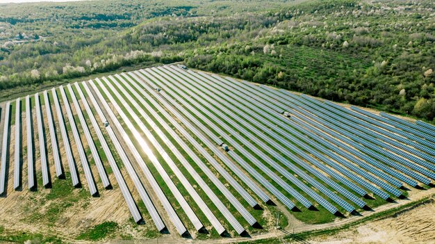 Solar panels solar cell in solar farm with sun lighting to create the clean electric power