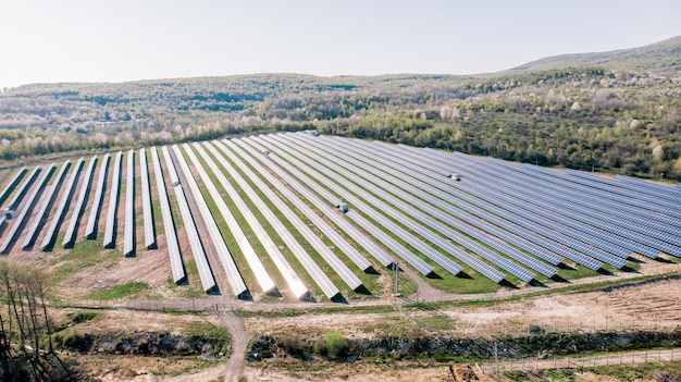 Solar panels solar cell in solar farm with sun lighting to create the clean electric power