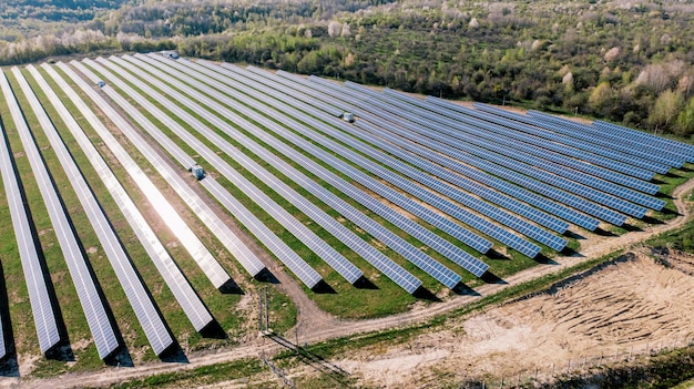 Solar panels solar cell in solar farm with sun lighting to create the clean electric power