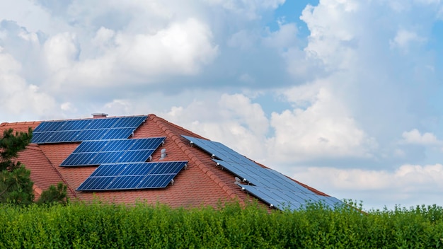 Solar panels at the top of a family house