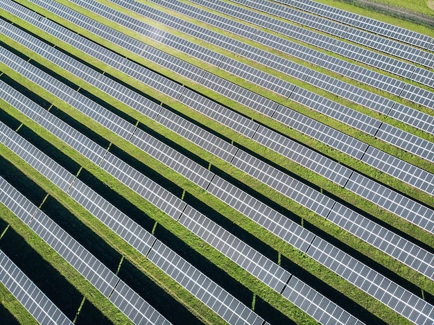 Solar panels top view. View from above of solar panels in the field