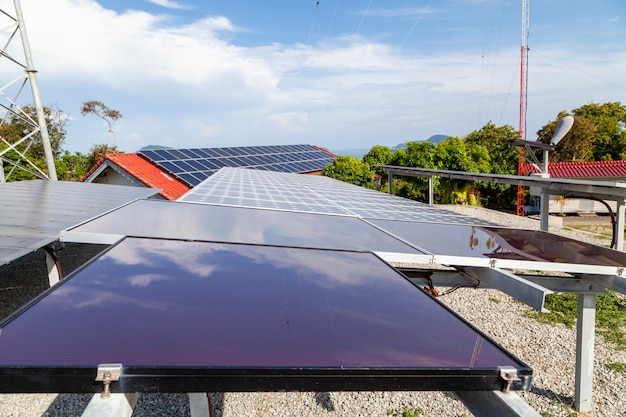 Solar panels,wind turbines on sky ,natural Energy