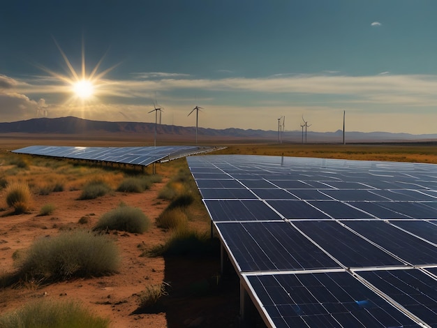 Foto pannelli solari e turbine eoliche al tramonto fonti di energia alternative