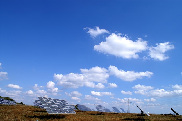 Solar panels on with a blue photocell