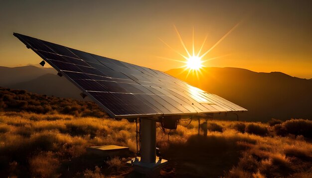 solar panels with sunset