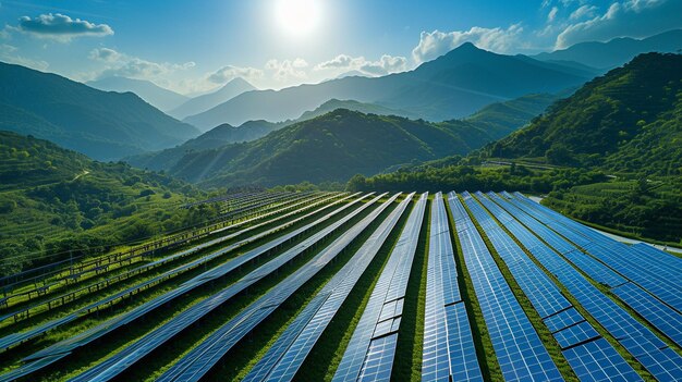 a solar park in the beautiful countryside on a sunny day