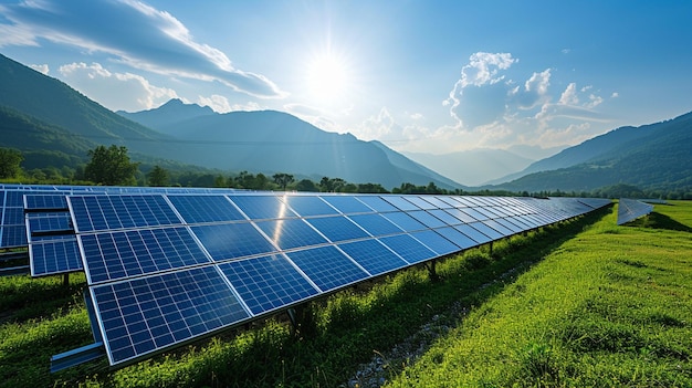 a solar park in the beautiful countryside on a sunny day