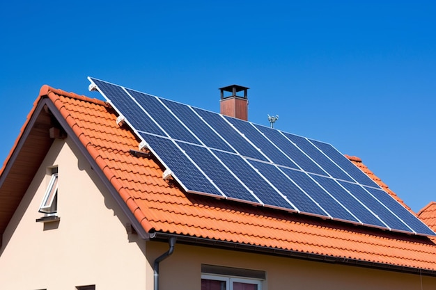 Solar photovoltaic panels on a house roof