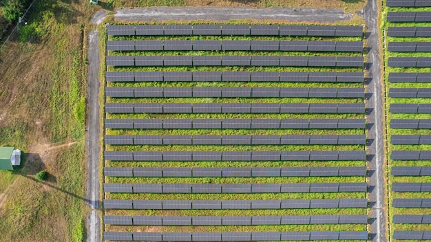 Solar power farm from drone viewGreen energy technology