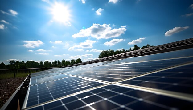 Photo solar power panel in the field green clean alternative power energy concept