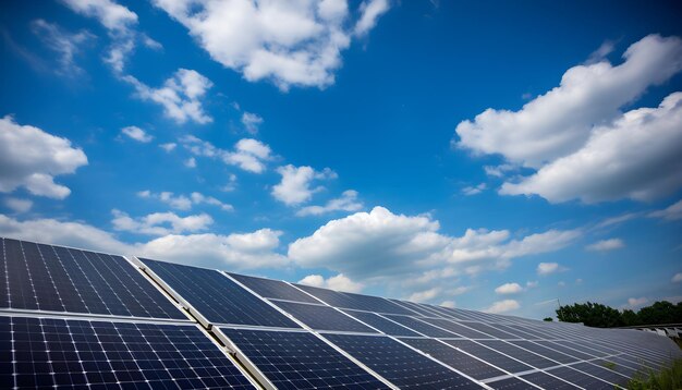 Photo solar power panel in the field green clean alternative power energy concept