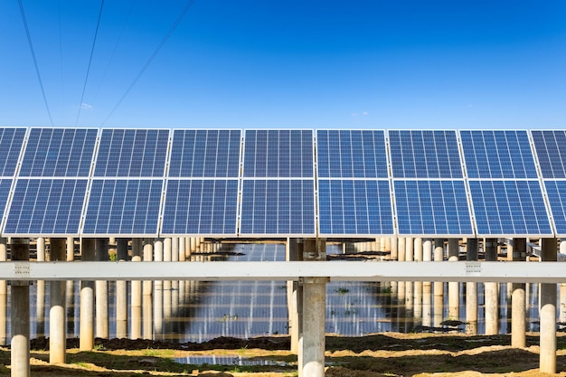 Solar power plant against the sunny sky renewable energy closeup