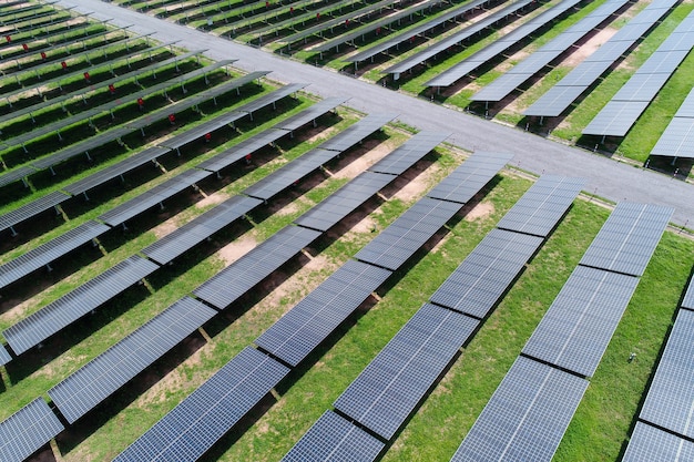 solar power station in the field by drone