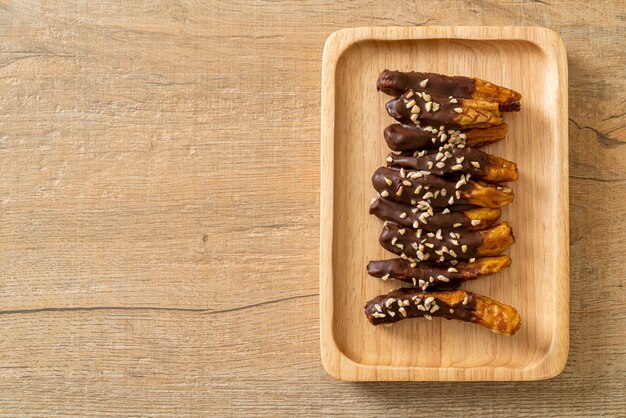 solar sun dried banana chocolate coating or banana dipped chocolate