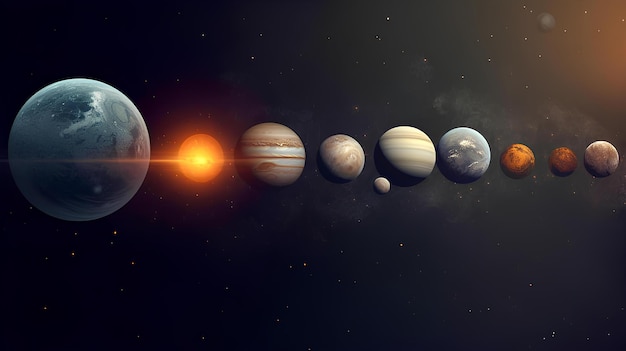 A solar system filled with many planets and stars