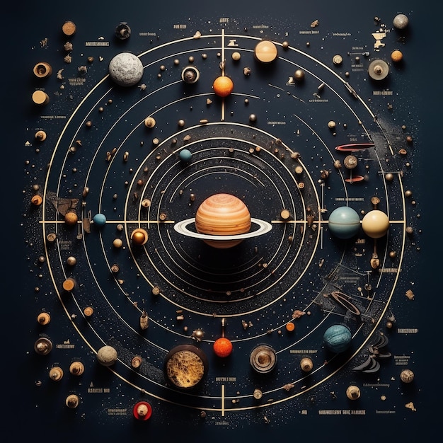 Photo the solar system is neatly arranged using a knolling style