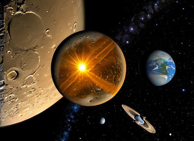 Планета Солнечной системы, комета, Солнце и звезда Элементы этого изображения, предоставленные НАСА
