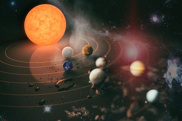 Solar system planet, comet, sun and star. Sun, mercury, Venus, planet earth, Mars, Jupiter, Saturn, Uranus, Neptune. Elements of this image furnished by NASA.