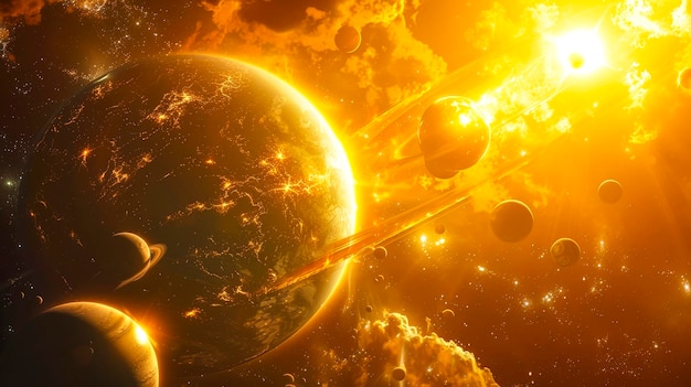 Photo solar system planets in fiery space illustrationxa