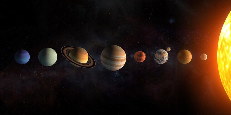 Solar system planets set The Sun and planets in a row on universe stars backgroundElements of this image furnished by NASA