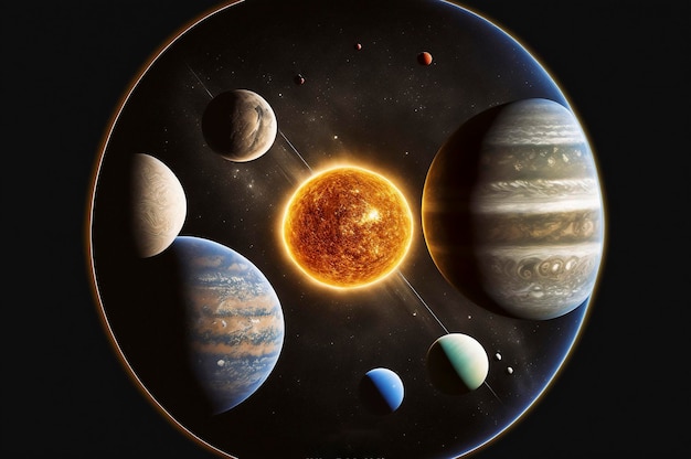 Solar system and space objects created with generative ai technology