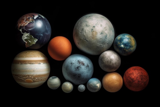 Photo solar system with many planets in a black background