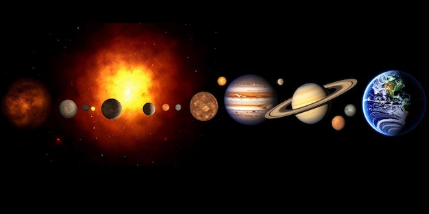 Photo solar system with many planets