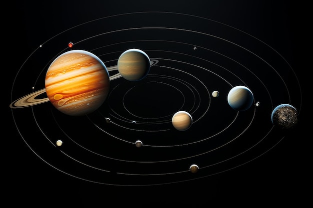 Photo solar system with orbiting moons