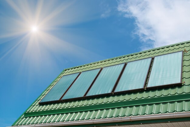 Solar water heating system on the roof.