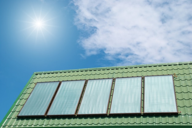 Solar water heating system on the roof.