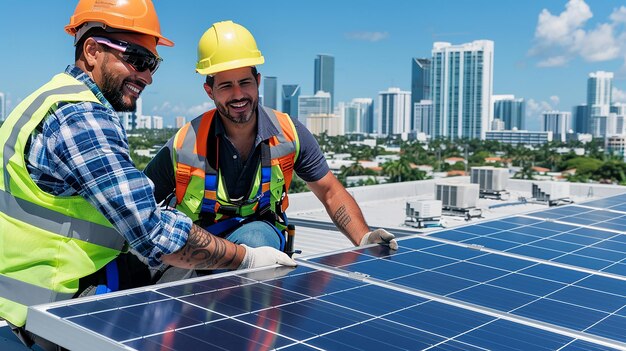 Solar workers at site natural environmant